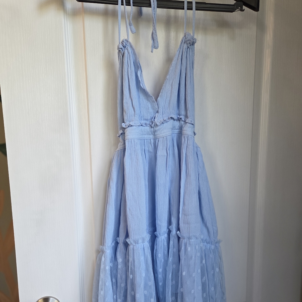 SHEIN Blue Mini Sundress Halter Neck Short Sleeve